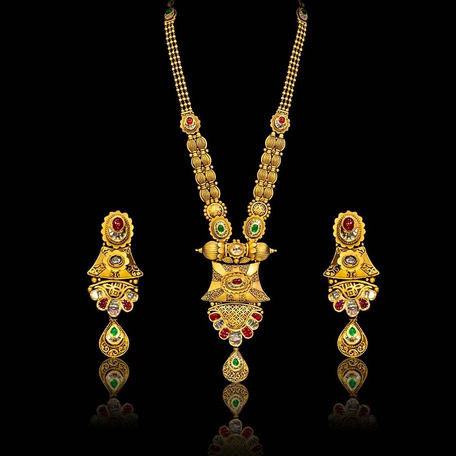 22KT Gold Antique Long Necklace Set