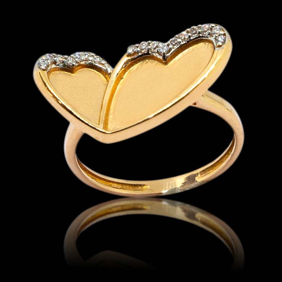 22KT Gold Hallmark Double Heart Ring For Women